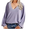 thumbnail image 1 of hxobax Womens Corduroy Long Sleeve V Neck Pullover Tops Fall Trendy Rib Long Lanterns Sleeve Jumpers, 1 of 8
