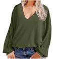 thumbnail image 1 of hxobax Womens Corduroy Long Sleeve V Neck Pullover Tops Fall Trendy Rib Long Lanterns Sleeve Jumpers, 1 of 7