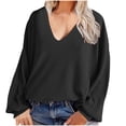 thumbnail image 1 of hxobax Womens Corduroy Long Sleeve V Neck Pullover Tops Fall Trendy Rib Long Lanterns Sleeve Jumpers, 1 of 8