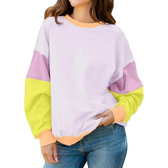 hxobax Womens Cute Fall Sweatshirt Colorblock Long Sleeve Crewneck Pullover Tops Trendy Sweatshirts
