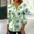 thumbnail image 1 of hxobax Womens Dressy Casual Tops Ruffle 3/4 Sleeve Tunic V Neck Button Down Shirts Pleated Blouses, 1 of 5