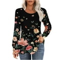 thumbnail image 1 of hxobax Womens Fall Long Sleeve Tops Classic Floral Pullover Tunic Crewneck Pleated T Shirts Blouses, 1 of 5
