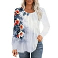 thumbnail image 1 of hxobax Womens Fall Long Sleeve Tops Classic Floral Pullover Tunic Crewneck Pleated T Shirts Blouses, 1 of 5