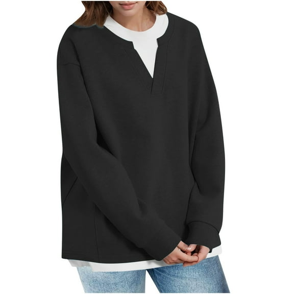 hxobax Womens Fall Pullover Tops Oversized Fleece Sweatshirt Long Sleeve Crewneck Jumper Tunic Shirt