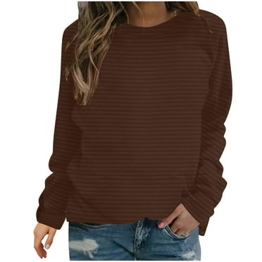 hxobax Womens Fashion Fall Sweatshirt Rib Knit Crewneck Long Sleeve Pullover Tops Sweatshirts Jumper