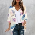 thumbnail image 1 of hxobax Womens Floral Beach Cover Ups Kimono Cardigan Ladies Open Front Puff Sleeve Chiffon Shirt Top, 1 of 5