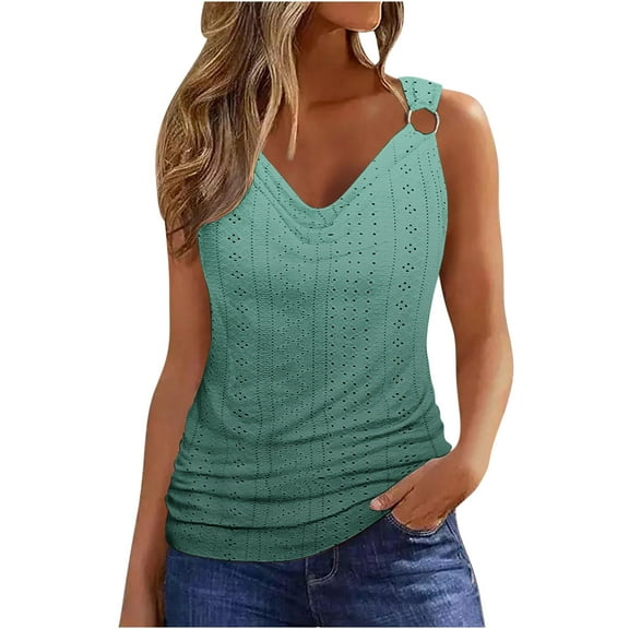 hxobax Womens Gradient Eyelet Tank Tops Sexy Summer Camisoles V Neck Sleeveless Basic Tee Cami Shirt