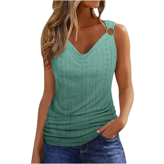 hxobax Womens Gradient Eyelet Tank Tops Sexy Summer Camisoles V Neck Sleeveless Basic Tee Cami Shirt