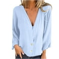 thumbnail image 1 of hxobax Womens Long Sleeve Cotton Linen Tops Deep V Neck Button Up Shirts Casual Loose Texture Blouse, 1 of 3
