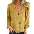 thumbnail image 1 of hxobax Womens Long Sleeve Cotton Linen Tops Deep V Neck Button Up Shirts Casual Loose Texture Blouse, 1 of 3