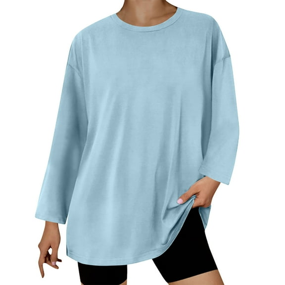 hxobax Womens Long Sleeve Crewneck Shirts Fall Tops Casual Basic Tee Drop Shoulder Tshirts Blouses