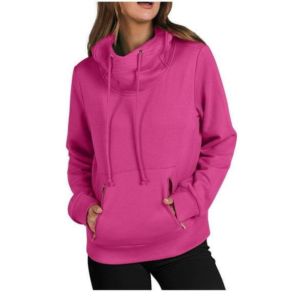 hxobax Womens Oversized Hoodie Sweatshirts Cowl Neck Long Sleeve Fleece Pullover Top with Zip Pocket