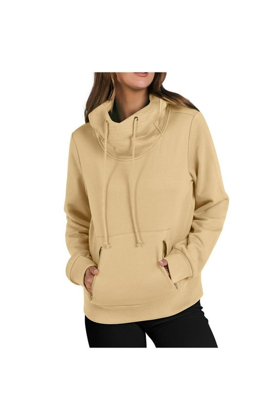 Womens Oversized Hoodie Sweatshirts Cowl Neck Long Sleeve Fleece Pullover Top with Zip Pocket