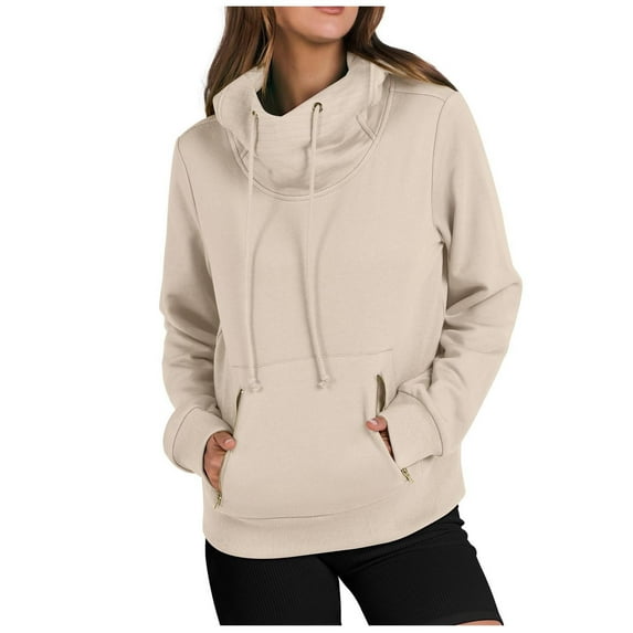 hxobax Womens Oversized Hoodie Sweatshirts Cowl Neck Long Sleeve Fleece Pullover Top with Zip Pocket