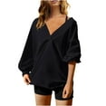 thumbnail image 1 of hxobax Womens Oversized Sweatshirt Drop Shoulder Long Sleeve Shirts Fall Tops V Neck Pullover Blouse, 1 of 6