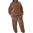 thumbnail image 1 of hxobax Womens Plus Size Pajamas Sets 2 Piece Loungewear Texture Fleece Soft Sleepwear Long Sleeve Pullover Hooded Shirts and Elastic Waist Pants Pjs Pj Sets Warm Plush Nightwear,#02_Brown,5X-Large, 1 of 6
