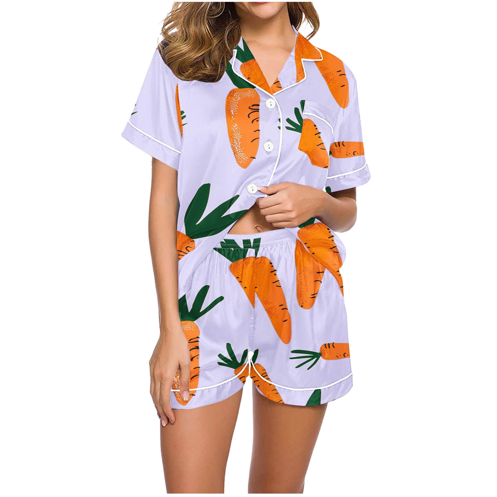 SweatyRocks Women's Graphic Print Pajama Set - Short Sleeve Crop Top & Shorts, Black, Large, Summer Sleepwear - View #5