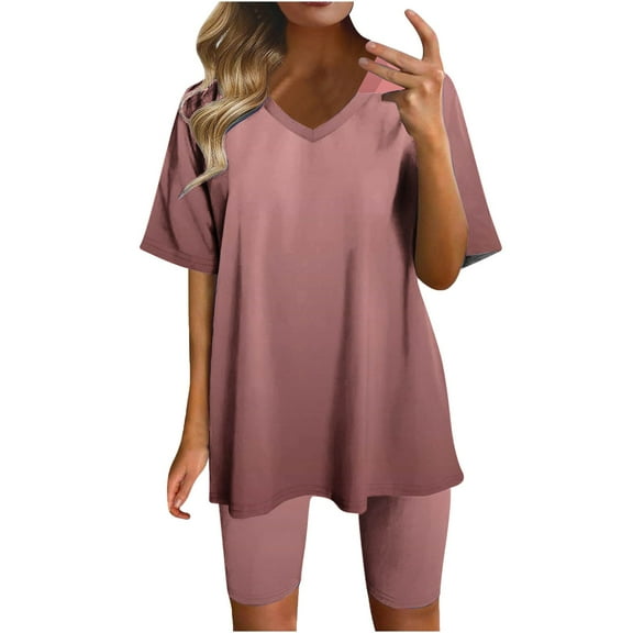 hxobax Womens Shorts Tracksuits, Women's 2 Piece Outfits, Ladies Summer Gradient Short Sleeve V Neck Shirts Tops and Bodycon Pant Set Trendy Sweat Sets Pajamas Matching Loungewear,#01_Gold,XX-Large