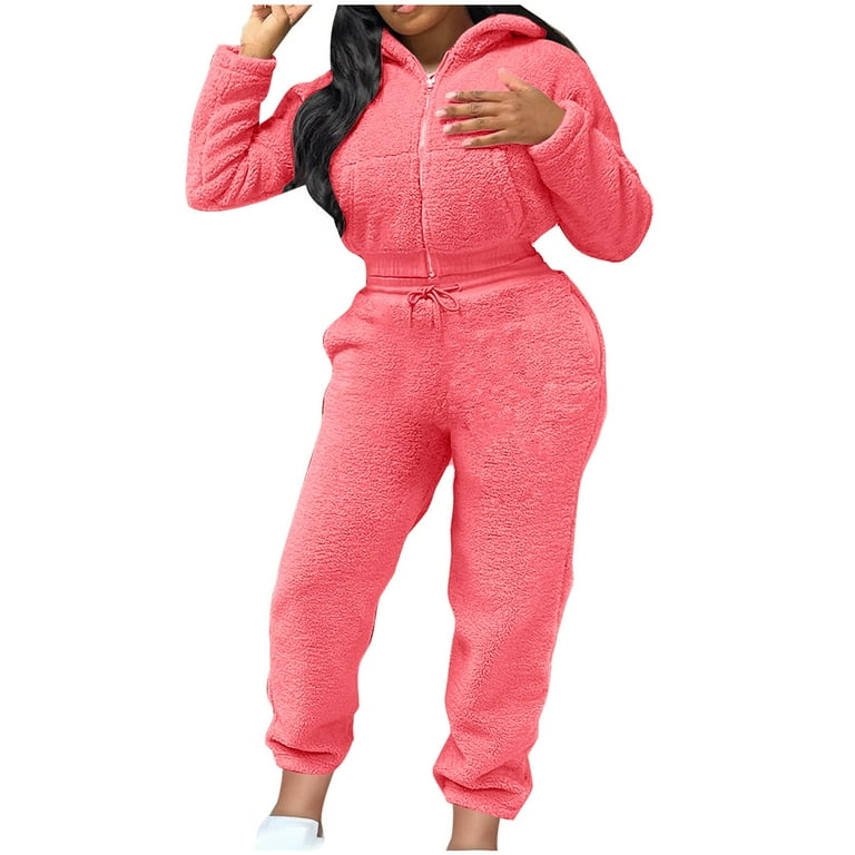 hxobax Womens Soft Plush Lounge Sets Piece Sleepwear Long Sleeve