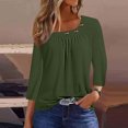 thumbnail image 1 of hxobax Womens Square Neck Tshirts Summer Tops Button Tunic Shirts 3/4 Sleeve Pleated Pullover Blouse, 1 of 6