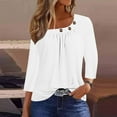 thumbnail image 1 of hxobax Womens Square Neck Tshirts Summer Tops Button Tunic Shirts 3/4 Sleeve Pleated Pullover Blouse, 1 of 6