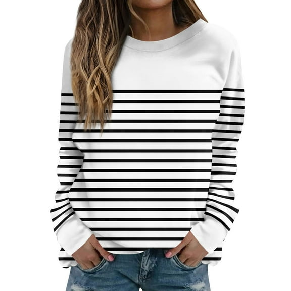 hxobax Womens Striped Crewneck Sweatshirts Fall Long Sleeve Colorblock Pullover Tops Sweaters Shirts