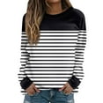 thumbnail image 1 of hxobax Womens Striped Crewneck Sweatshirts Fall Long Sleeve Colorblock Pullover Tops Sweaters Shirts, 1 of 5