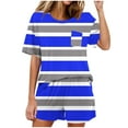 thumbnail image 1 of hxobax Womens Striped Pajama Sets Pajamas 2 Piece Lounge Set Trendy Colorblock Crewneck Short Sleeve Shirts Tops and Shorts Sets Comfy Home Wear Sleepwear Matching Sets Loungewear,#01_Blue,X-Large, 1 of 6