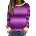 thumbnail image 1 of hxobax Womens Striped Pullover Tops Plus Size Fall Winter Fleece Sweatshirts Trendy Colorblock Tunic, 1 of 5