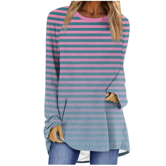 hxobax Womens Striped Tunic Tops to wear with Leggings Trendy Long Sleeve Shirts Pullover Tunics Tee