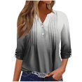 thumbnail image 1 of hxobax Womens T Shirts Long Sleeve Pleated Dressy Casual V Neck Blouse Gradient Button up Tunic Tops, 1 of 5
