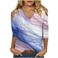 thumbnail image 1 of hxobax Womens Tie Dye Tee Shirts Sexy Cold Shoulder 3/4 Sleeve Tunic Basic Tshirt Summer Tops Blouse, 1 of 5