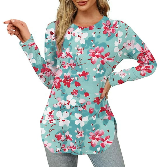 hxobax Womens Tie Dye Tunic Top for Leggings Pullover Long Sleeve Crewneck T Shirts Casual Blouses