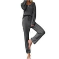 thumbnail image 1 of hxobax Womens Waffle Pajama Sets 2 Piece Cute Rib Sleepwear Loungewear Long Sleeve Crewneck Button Down Shirts Tops and Elastic Waist Drawstring Pants Pjs Matching Set Nightwear,Dark Gray,Medium, 1 of 8