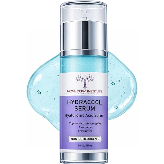 Nova Derm Institute Hydrating Hyaluronic Acid Serum with 20% HA for Dry & Sensitive skin Types, Copper Peptides for Anti-Aging, Non Comedogenic 1 fl oz