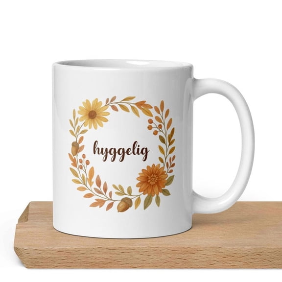hyggelig ceramic mug with flower wreath, Denmark mug, hygge coffee mug, gift idea