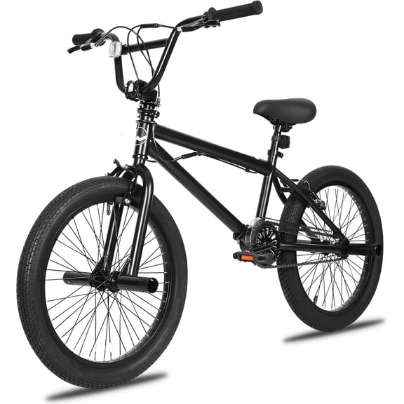 Hykolity 20 inch BMX Bike Freestyle Cycling Trick Bicycle with 4 Pegs for Teenage Adults Men Women Beginners Street Stunt Bike V-Brake Black
