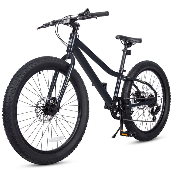 hykolity 24 Inch Fat Tire Kids Mountain Bike Boys Girls Youth Bicycle for 13+ years old Children Bikes Dual Disc Brakes Adjustable Seat 7 Speeds Drivetrain, Black