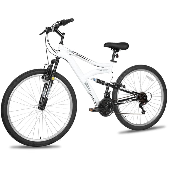 Hykolity 27.5 inch Mountain Bike MTB Outdoor Bicycle Cycling 18 Speed Trail Sport Off-Road Bikes Full Suspension for Adult Men Unisex White