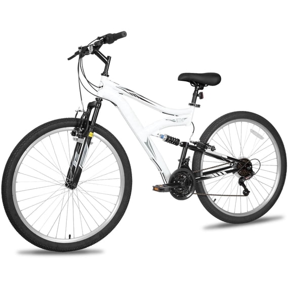 Hykolity 27.5 inch Mountain Bike MTB Outdoor Bicycle Cycling 18 Speed Trail Sport Off-Road Bikes Full Suspension for Adult Men Unisex White