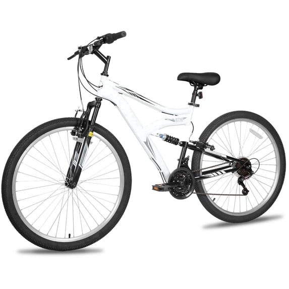Hykolity 27.5 inch Mountain Bike MTB Outdoor Bicycle Cycling 18 Speed Trail Sport Off-Road Bikes Full Suspension for Adult Men Unisex White