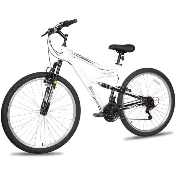 Hykolity 27.5 inch Mountain Bike MTB Outdoor Bicycle Cycling 18 Speed Trail Sport Off-Road Bikes Full Suspension for Adult Men Unisex White