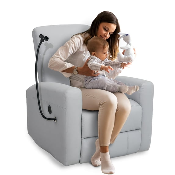 hzlagm Electric Power Swivel Rocker Recliner Chair Recliner Glider with USB Ports and Cell Phone Holder for Living Room Bedroom - Light Gray