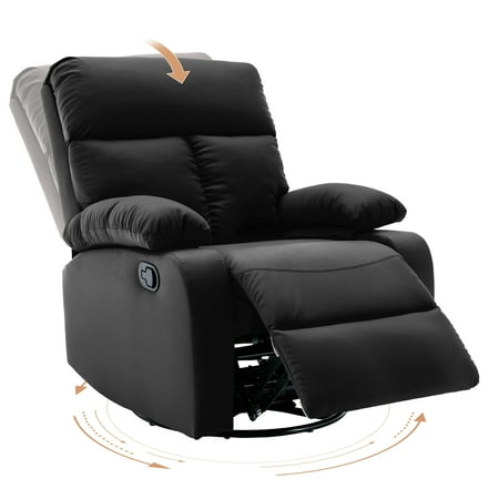 hzlagm Glider Recliner Nursery Chair with Manual Adjustable Footrest Swivel Rocker Recliner for Small Spaces Living Room Bedroom RV - Black
