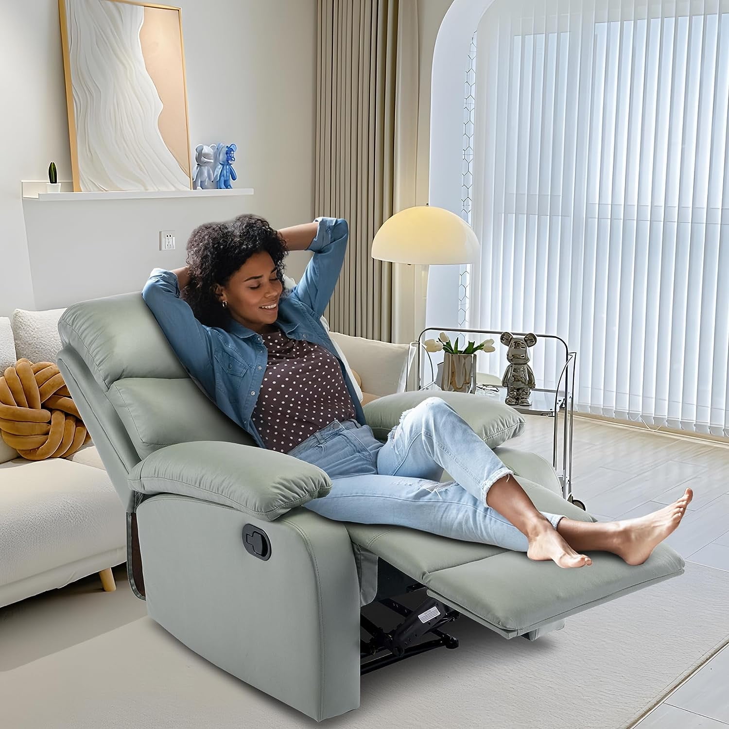 hzlagm Manual Recliner Chairs for Adults with Safety Reclining Easy to Operate Footrest Headrest Mechanism for Bedroom Living Room RV Green