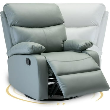 hzlagm Manual Swivel Rocker Recliner, Genuine Leather Rocking Recliner Chair with Soft Arms and Back, Single Sofa Recliners, Small Reclining Chairs for Living Room, Nursery - Green