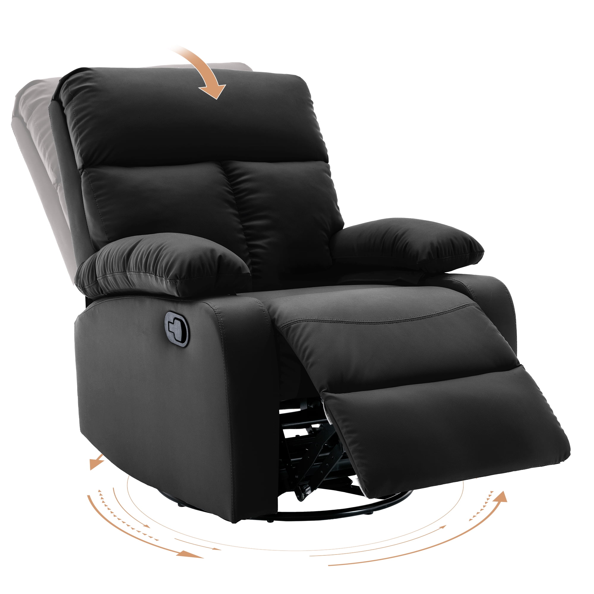 Hzlagm Swivel Rocking Recliner Chair for Adults Black with Adjustable Footrest Ideal for Small Spaces Walmart