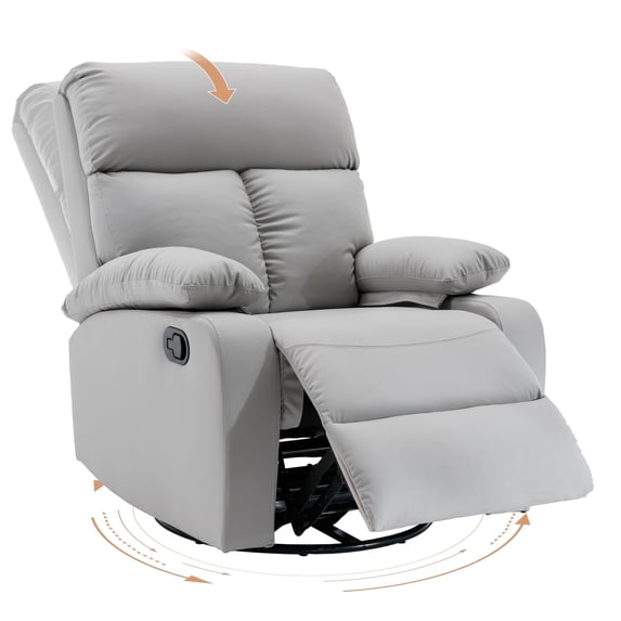 hzlagm Swivel Recliner Chair with Manual Adjustable Footrest for Small Spaces Living Room Bedroom RV - Light Gray