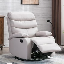 hzlagm Swivel Rocker Recliner Chair with Adjustable Backrest＆Footrest Breathable Fabric Rocking Chair for Home Theater, Living Room - Beige