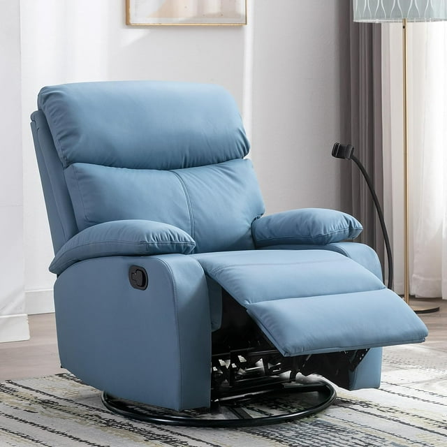Hzlagm Blue Swivel Rocker Recliner Chair with Adjustable Backrest ...